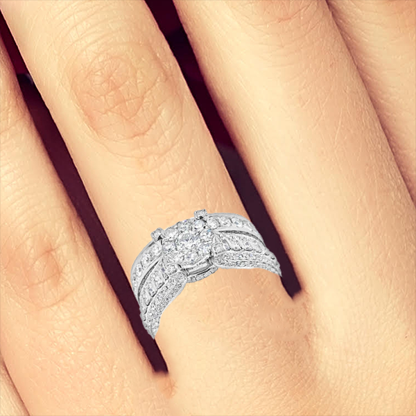 Diamond Halo Engagement Ring 3.44 CTW 14K White Gold Bridal Set