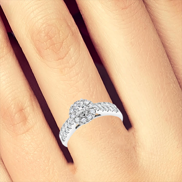 Diamond Halo Engagement Ring .94 CTW Round Cut 14K White Gold
