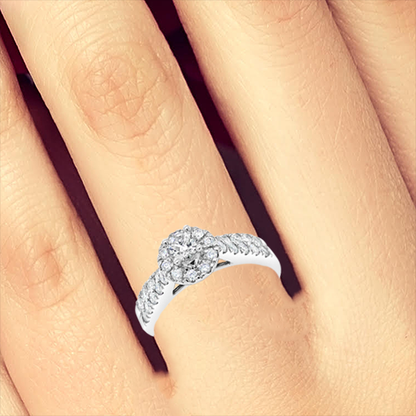 Diamond Halo Engagement Ring .94 CTW Round Cut 14K White Gold