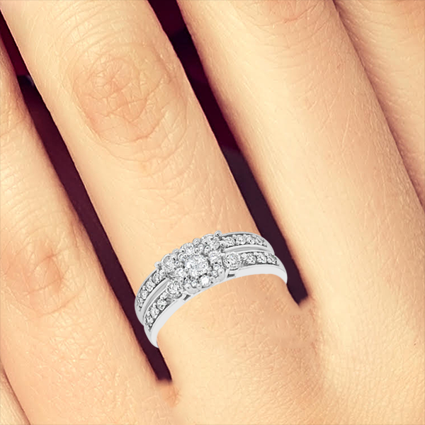 Diamond Halo Engagement Ring .75 CTW Round Cut 14K White Gold