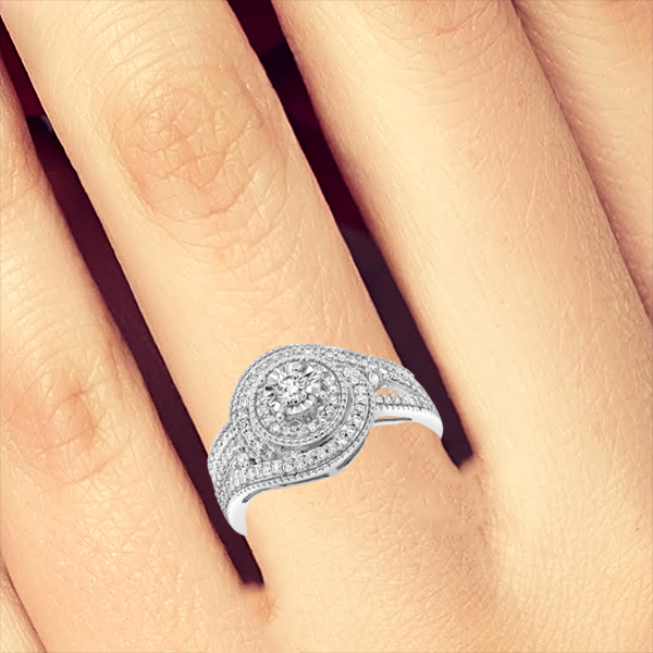 Diamond Halo Engagement Ring .50 CTW Round Cut 14K White Gold