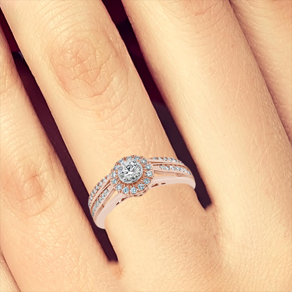 Diamond Halo Engagement Ring .50 CTW Round Cut 14K Rose Gold