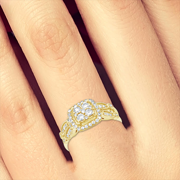 Diamond Halo Engagement Ring .50 CTW 14k Yellow Gold Bridal Set