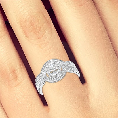 Diamond Halo Engagement Ring .33 CTW Round Cut 10K White Gold