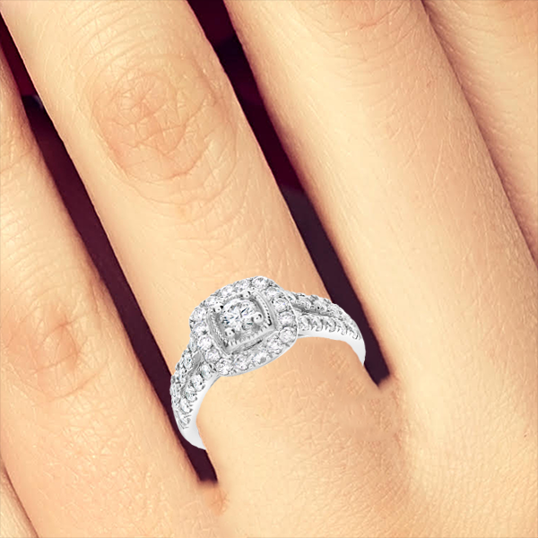 Diamond Halo Engagement Ring 1.20 CTW Round Cut 14K White Gold
