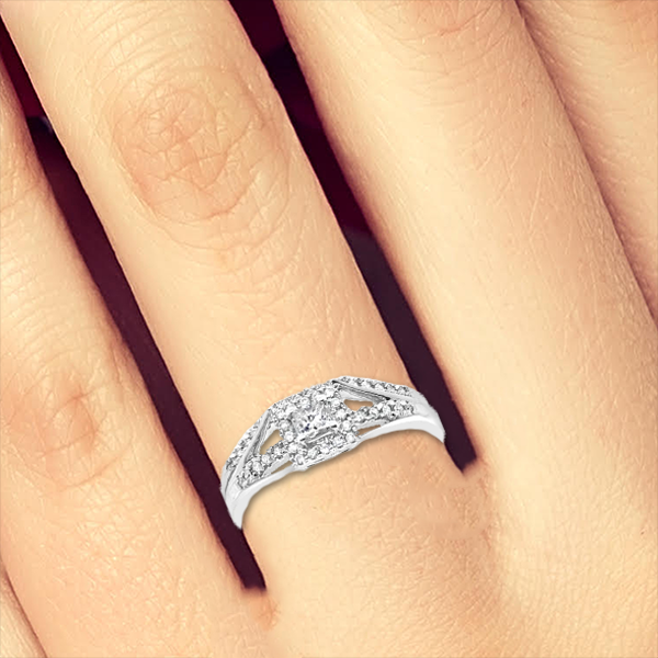 Diamond Halo Engagement Ring .25 CTW Princess & Round Cut 10K White Gold