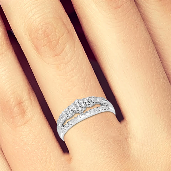 3 Stone Diamond Engagement Ring .36 CTW Round Cut 14K White Gold