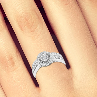 Diamond Engagement Ring .75 CTW 14K White Gold Bridal Set