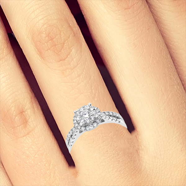 Diamond Halo Engagement Ring .62 CTW Round Cut 14K White Gold