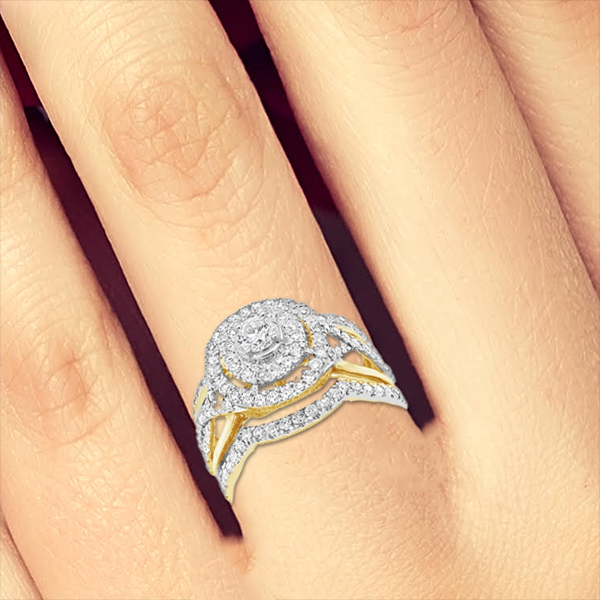 3 Piece Diamond Halo Engagement Ring 1.15 CTW Round Cut 14K White Gold