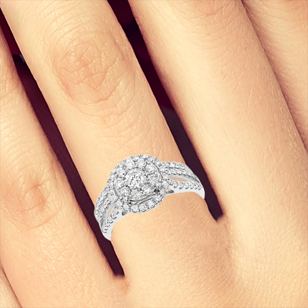 Diamond Halo Engagement Ring .86 CTW Round Cut 14K White Gold