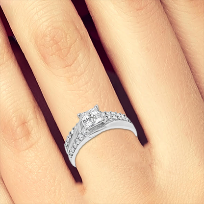 Diamond Engagement Ring .50 CTW Princess Cut & Round Cut 14K White Gold
