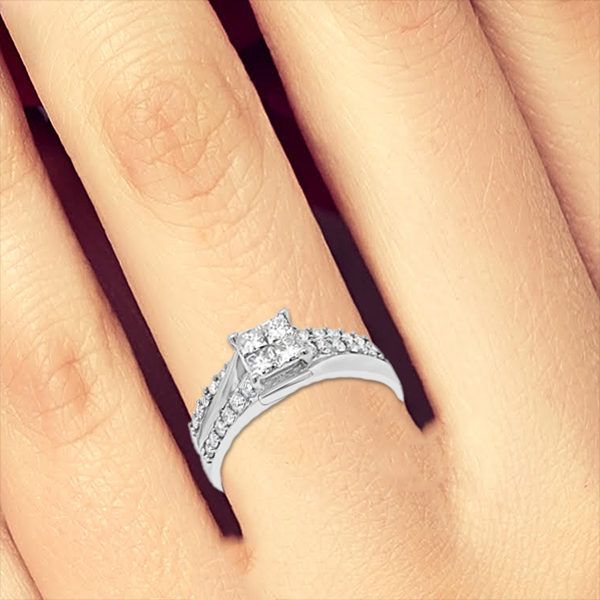 Diamond Engagement Ring .50 CTW Princess Cut & Round Cut 14K White Gold