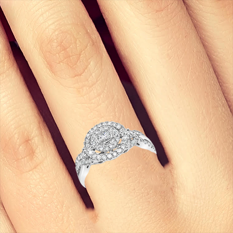 Diamond Halo Engagement Ring .75 CTW 14K White Gold Bridal Set