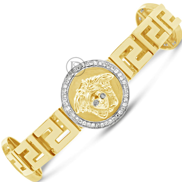 10K Solid Yellow Gold .90CT tw Round Cut Diamond Medusa Head Bracelet