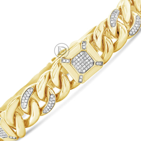 10K Solid Yellow Gold 1.45CT tw Round Cut Custom Cuban Link Diamond Bracelet