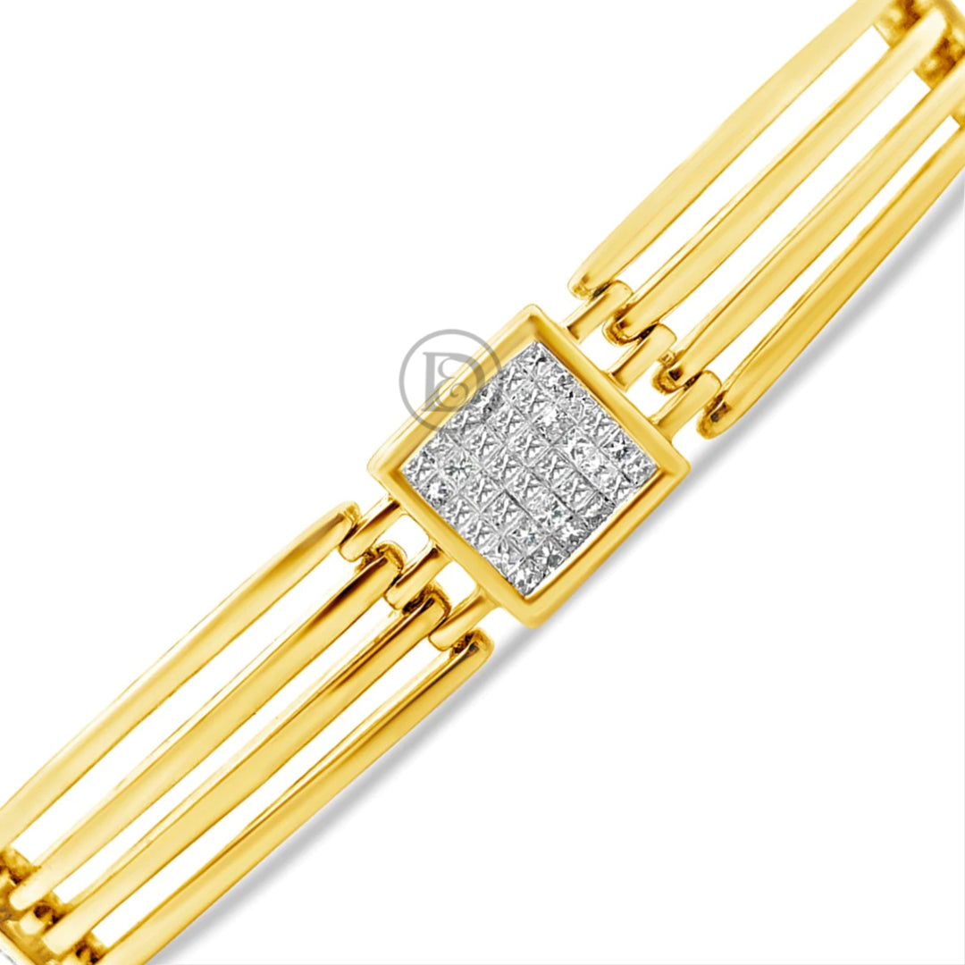 10K Solid Yellow Gold 2.04CT tw Princess Cut Diamond 9.8mm Bracelet