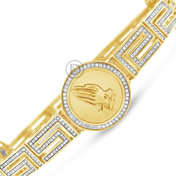 10K Solid Yellow Gold 1.44CT tw Round Cut Diamond Praying Hands Bracelet