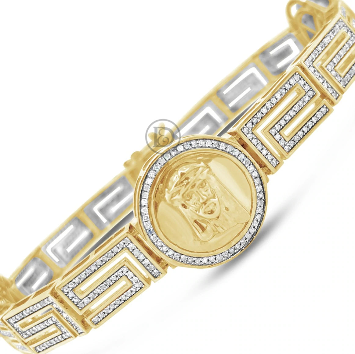 10K Solid Yellow Gold 1.52CT tw Round Cut Custom Jesus Piece Diamond Bracelet