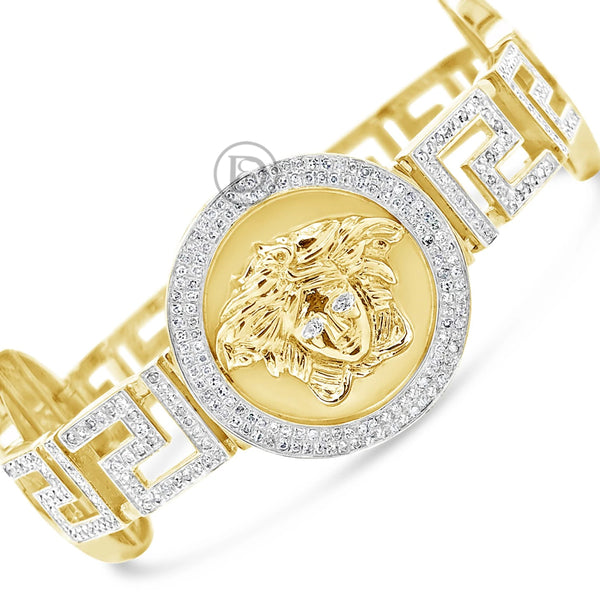 10K Solid Yellow Gold 3CT tw Round Cut Diamond Medusa Head Bracelet