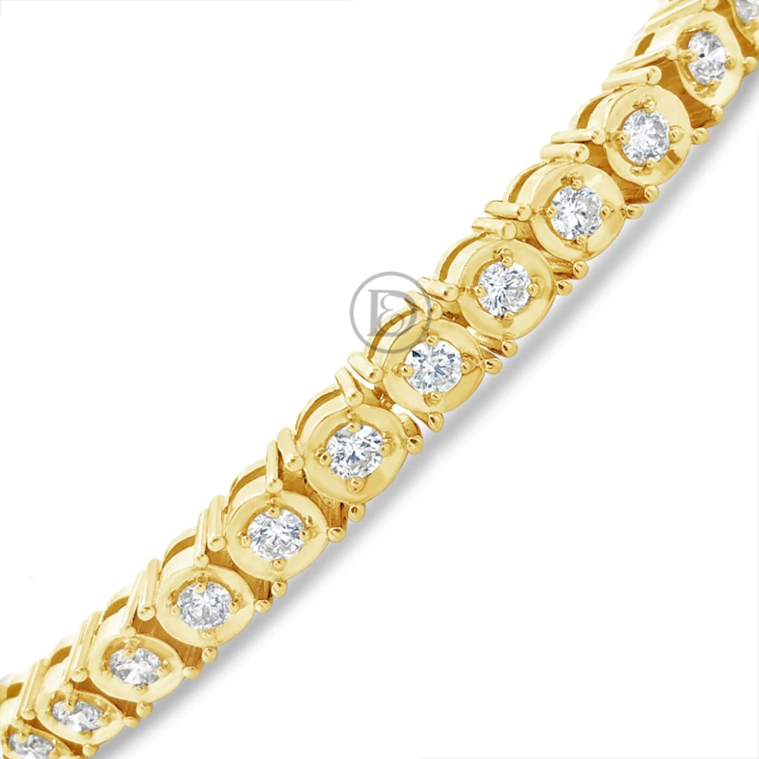 14K Solid Yellow Gold 4.22CT tw Round Cut Diamond Tennis Bracelet