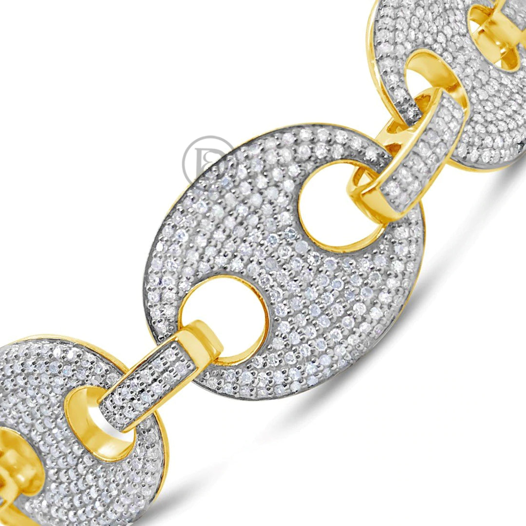 10K Solid Yellow Gold 5.31 CTW Round Cut Designer Diamond Cuban Link Bracelet