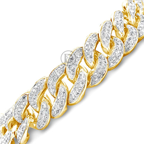 10K Solid Yellow Gold 4.20CT tw Round Cut Diamond Cuban Link Bracelet