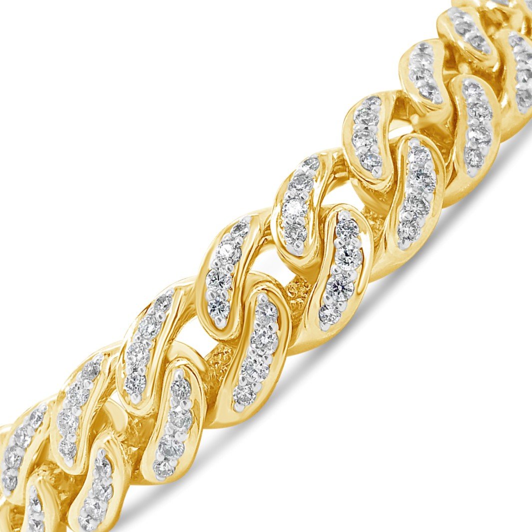 10K Solid Yellow Gold 5.83 CTW Round Cut Diamond Cuban Link Bracelet