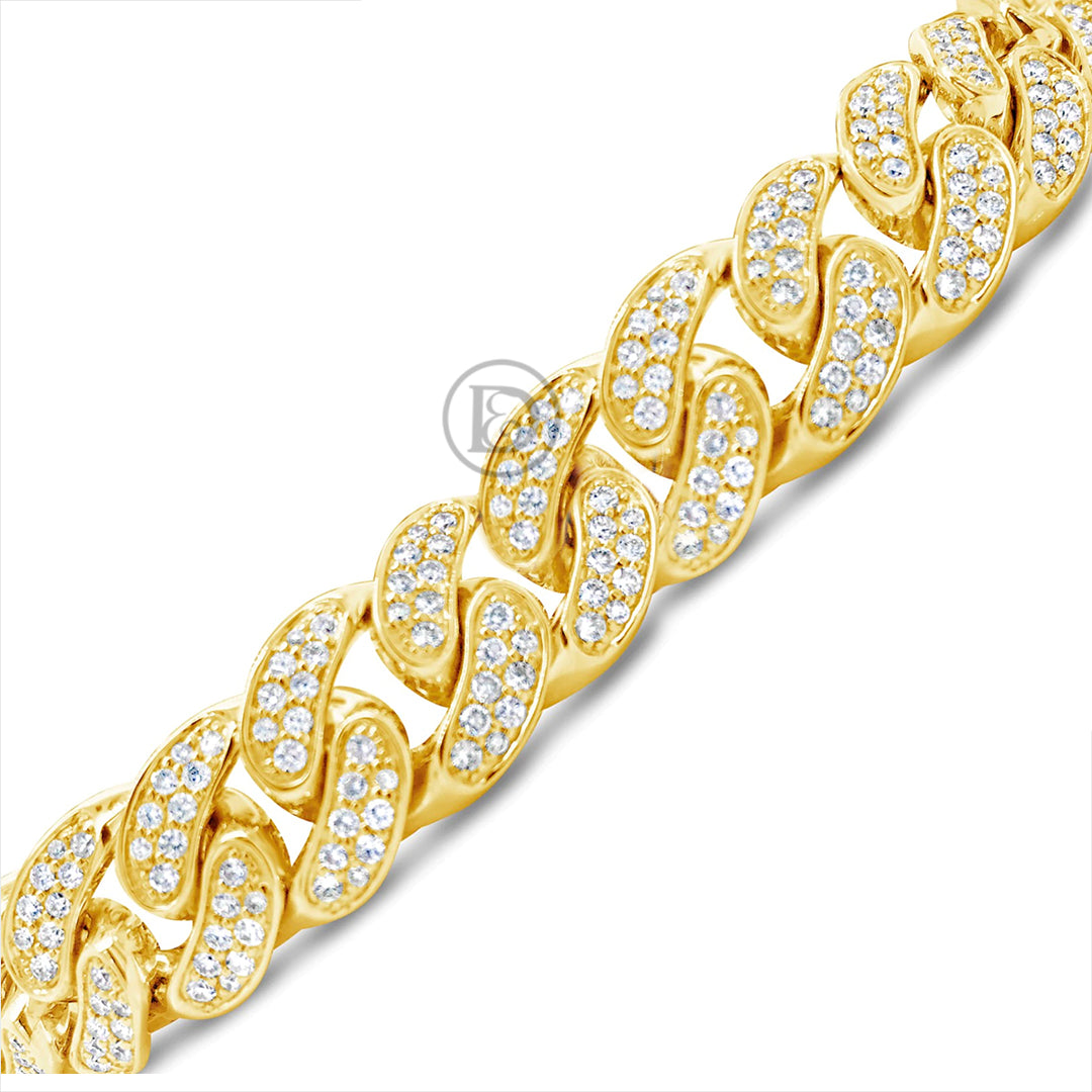 10K Solid Yellow Gold 9.10CT tw Round Cut Diamond 15mm Bracelet