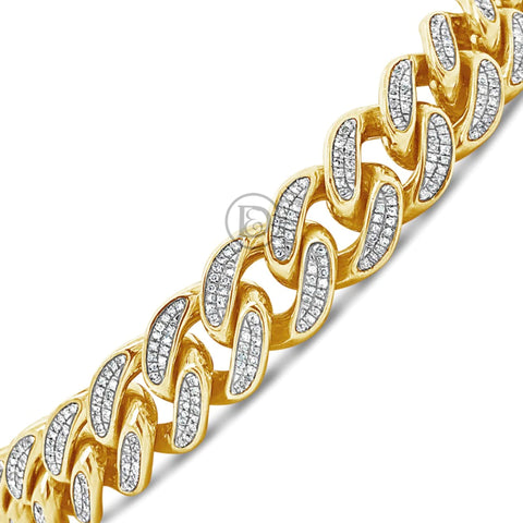10K Solid Yellow Gold 1.35CT tw Round Cut Diamond Cuban Link Bracelet