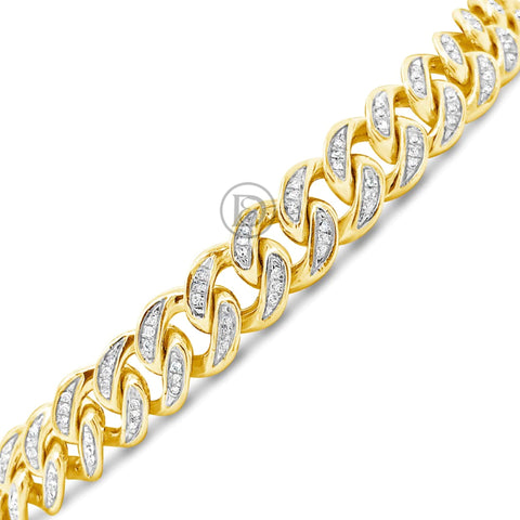 10K Solid Yellow Gold .84CT tw Round Cut Diamond Cuban Link 8.7mm Bracelet