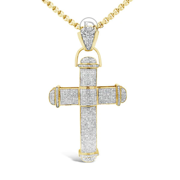 Diamond Cross Pendant 2.50 CTW Round Cut 10K Yellow Gold