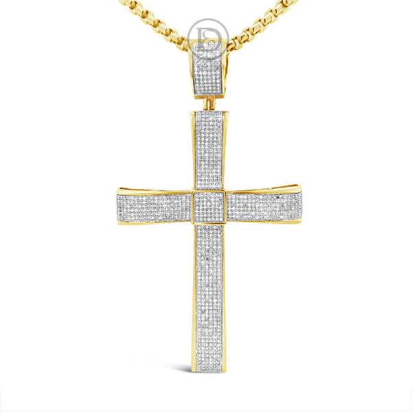 Diamond Cross Pendant 2.75 CTW Round Cut 10K Yellow Gold