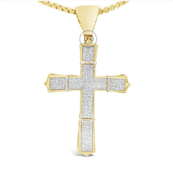 Diamond Cross Pendant 2.15 CTW Round Cut 10K Yellow Gold