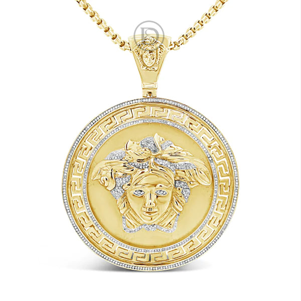 Diamond Designer Medusa Pendant 2.30 CTW Round Cut 10K Yellow Gold