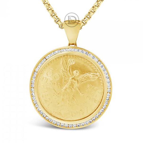 Diamond 22CT 50 Pesos Pendant 1.90 CTW Round Cut 10K Yellow Gold