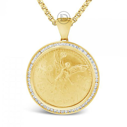 Diamond 22CT 50 Pesos Pendant 1.90 CTW Round Cut 10K Yellow Gold