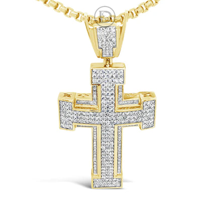 Diamond Cross Pendant 3.85 CTW Round Cut 10K Yellow Gold