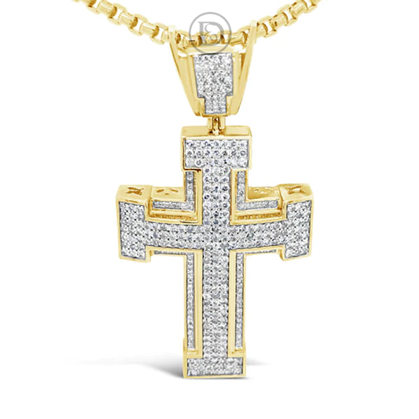 Diamond Cross Pendant 3.85 CTW Round Cut 10K Yellow Gold