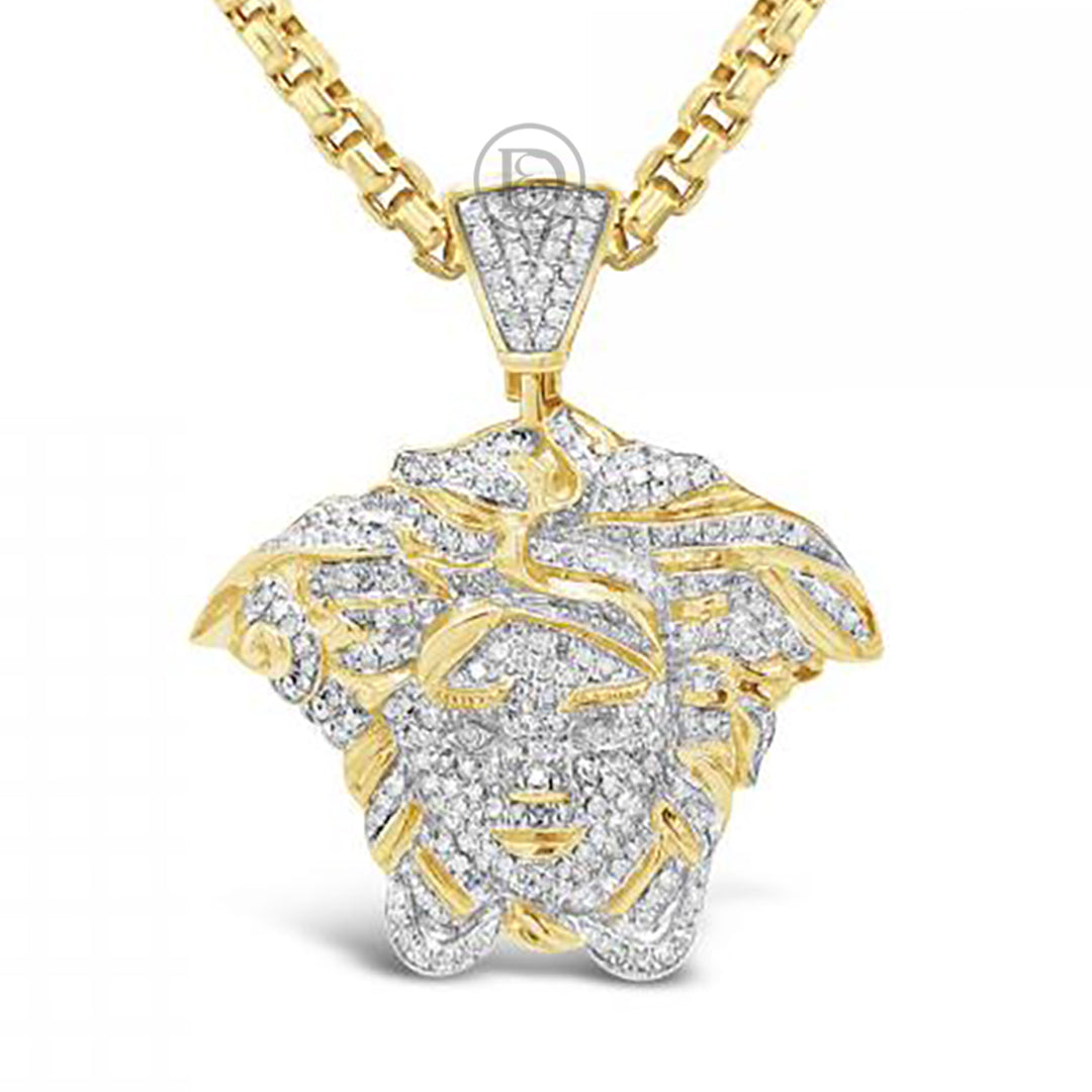 Diamond Designer Medusa Pendant 1.15 CTW Round Cut 10K Yellow Gold