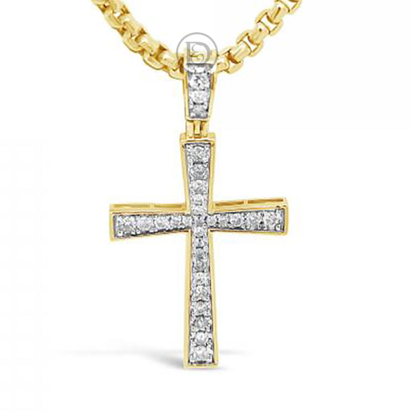 Diamond Cross Pendant .90 CTW Round Cut 10K Yellow Gold
