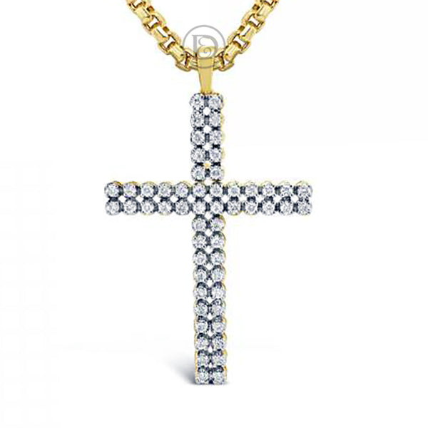 Diamond Cross Pendant .99 CTW Round Cut 10K Yellow Gold