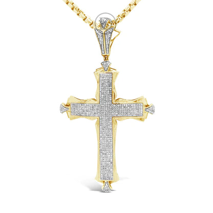Diamond Cross Pendant 1.20 CTW Round Cut 10K Yellow Gold