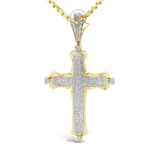 Diamond Cross Pendant 1.20 CTW Round Cut 10K Yellow Gold