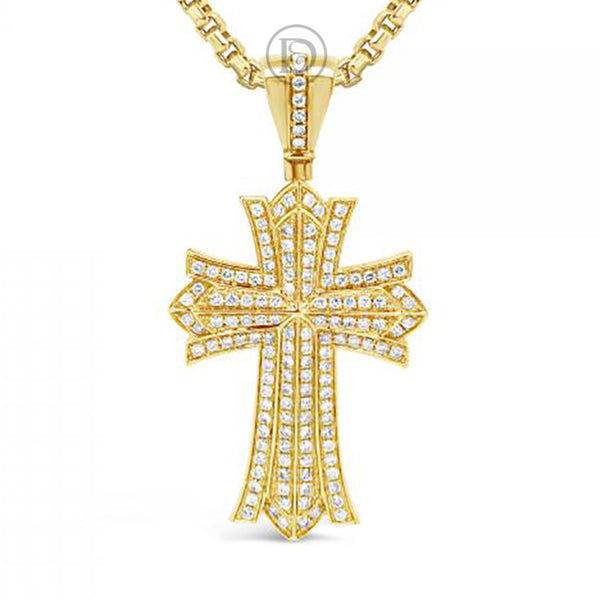 Diamond Cross Pendant 2.55 CTW Round Cut 14K Yellow Gold