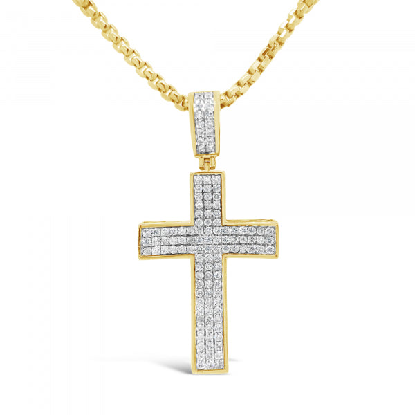 Diamond Cross Pendant 3.03 CTW Round Cut 10K Yellow Gold