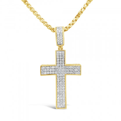 Diamond Cross Pendant 3.03 CTW Round Cut 10K Yellow Gold