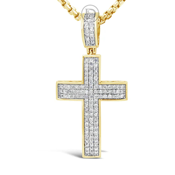 Diamond Cross Pendant 2.98 CTW Round Cut 10K Yellow Gold