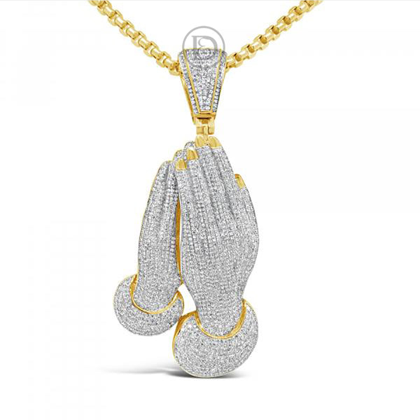Diamond Praying Hands Pendant 2.94 CTW Round Cut 10K Yellow Gold