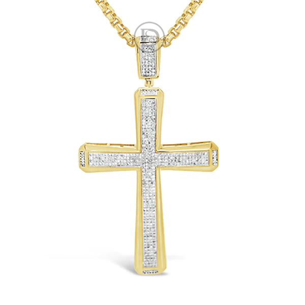 Diamond Cross Pendant .97 CTW Round Cut 10K Yellow Gold